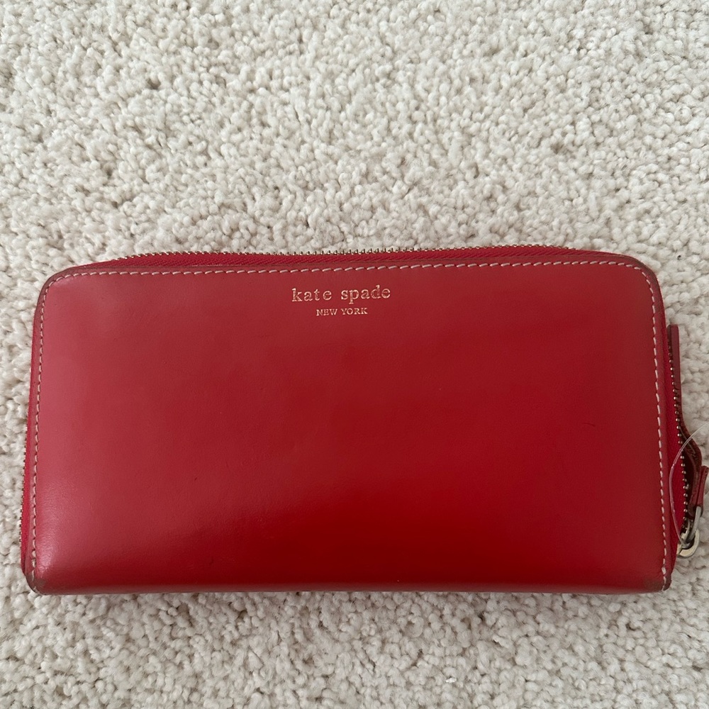 Kate spade red zip around wallet